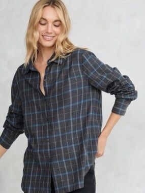 Jenni Kayne The Boyfriend Plaid Flannel Long Sleeve Shirt Size M